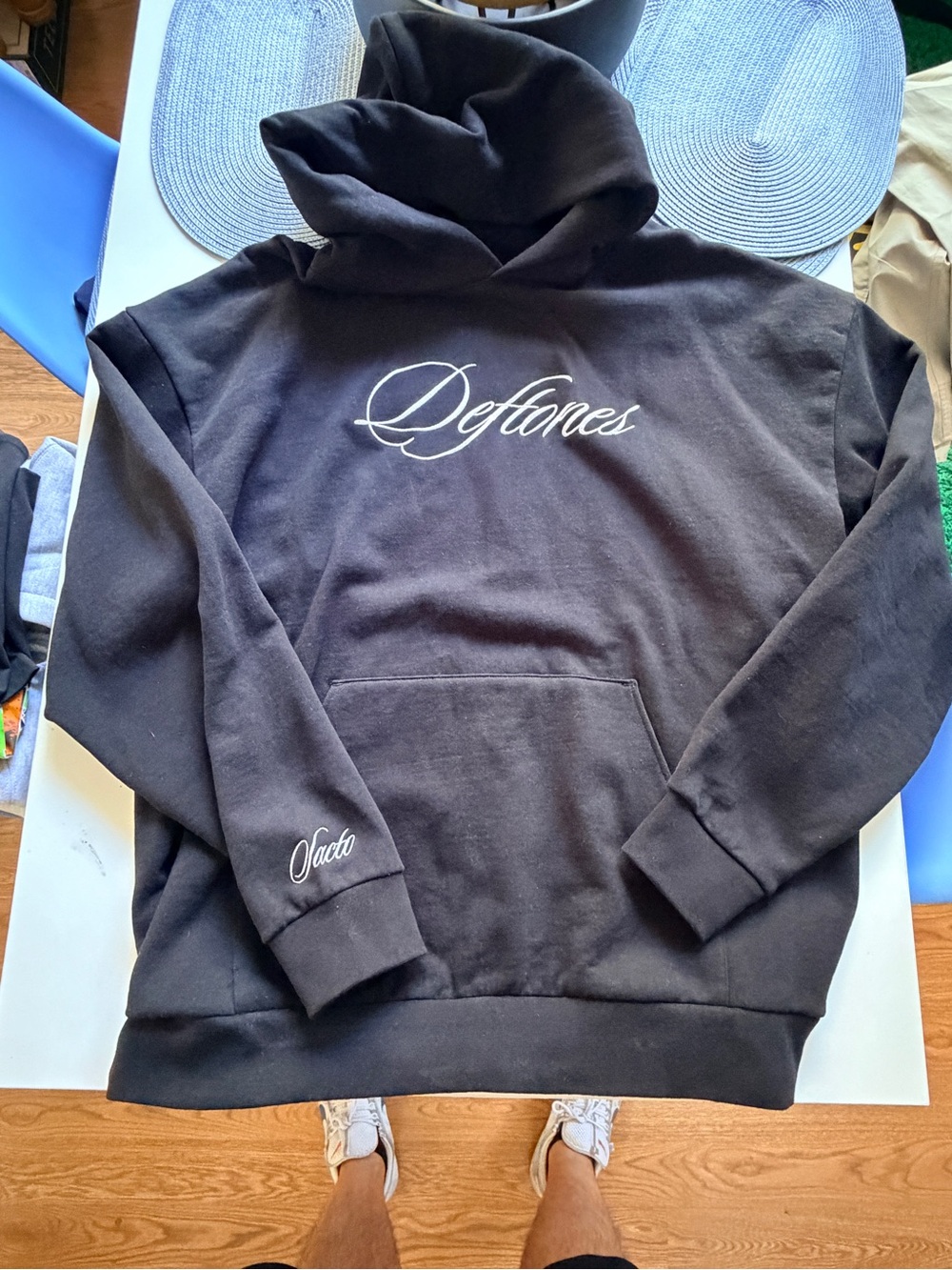 Deftones embroidered script logo pullover hoodie